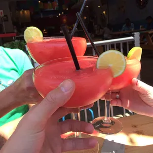 Margaritas on the patio. Love this place.