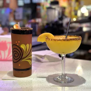 El Hijo Desubediente margarita and a spicy mango margarita. Both were the best you could ever hope for. Fairly strong and delicious!
