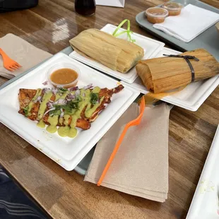 Quesataco, tamal de nopales and tamal de mole yum!