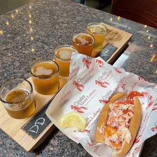 Cousin's Maine Lobster roll with flight.