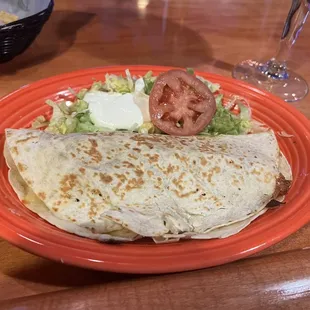 This is a shrimp quesadilla, no thank you.