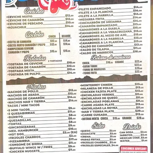 sushi and sashimi, menu