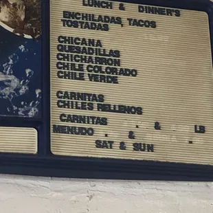 The Menu. They also have tamales, tortas, Pan Dulce, ETC