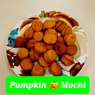 a plate of pumpkin mochi