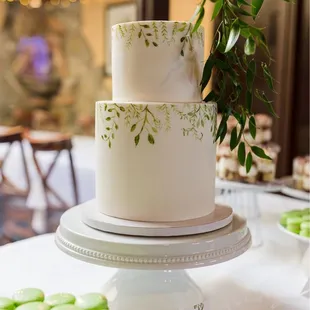Hand painted greenery Meyer Lemon cake.