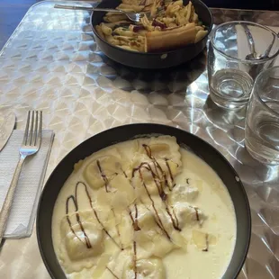 Four cheese ravioli and pasta rustica.