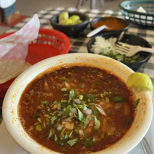 Caldo de Birria ( Birria stew ) + side of tortillas