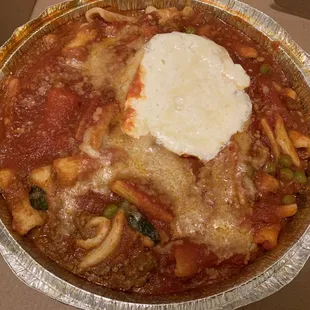 Hubby's takeout, Ricotta Cavatelli Pasta with Baby Meatballs