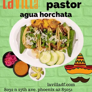 a plate of food with a mexican hat