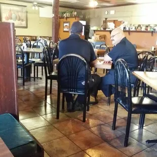 Atmosphere is "family" nice place to dine all day.