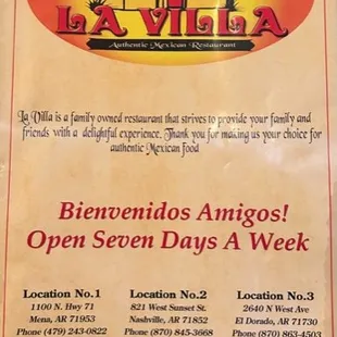 a menu for a restaurant