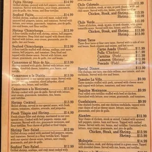 the menu of the restaurant