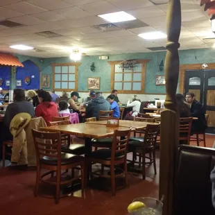 View of La Villa Mexican Restaurant dining room, from a corner booth.