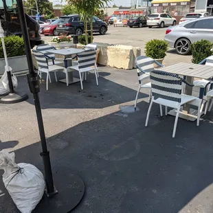 tables and umbrellas