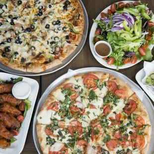 a variety of pizzas