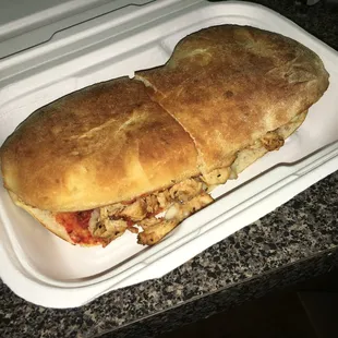 La Villa's chicken sandwich (part of 2 sandwiches for $12.50 for delivery)  Very tasty, bread very fresh.