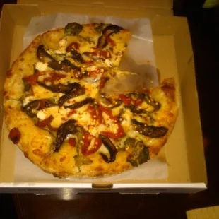 Portabella mushroom pizza. Sorry....it's already missing a slice (I started eating before I took the picture)!