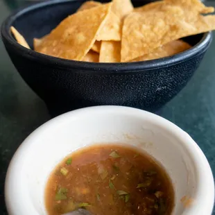Complementary tortilla chips and dip