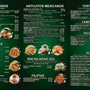 a menu for a mexican restaurant