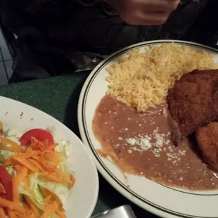 Chicken milanese and queso empanadas