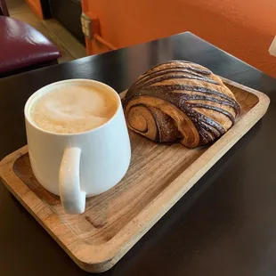 12oz cappuccino and pain au chocolat