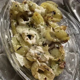 Amazing banana peppers with Asiago cheese.