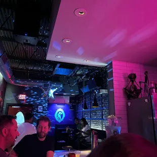 a group of people sitting at a bar