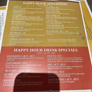 Happy hour menu