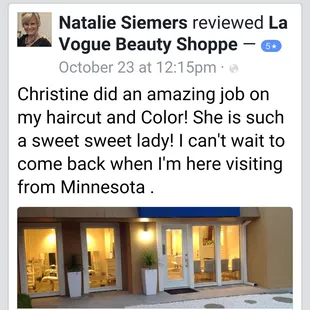 Testimonial about Christine's work