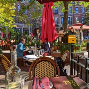 Beautiful outside seating on a charming street in beautiful Boston.