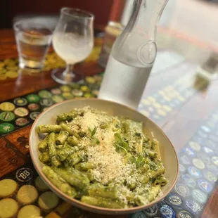 Rigatoni with pistachio pesto grana and basil BOMB!
