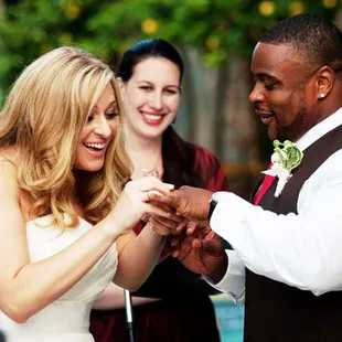 LA Wedding Woman, Elysia Skye, with Shiri and Dante at a beautiful poolside wedding!