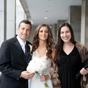 Officiant, Elysia, with happy couple, Evan and Astineh, at the Skirball Center in Los Angeles.