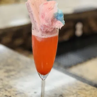 a drink with cotton candy