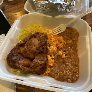 Carna asada beans and rice