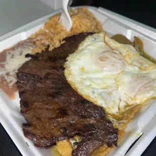 Green chilaquiles with carne asada