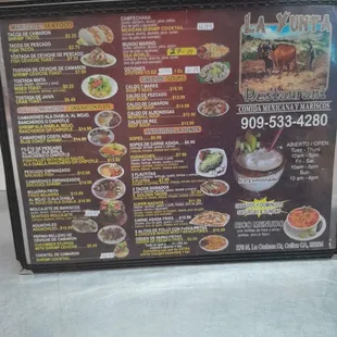 El menu clmpleto que ofrecemos