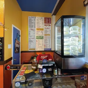 This is the check out counter and the menu.