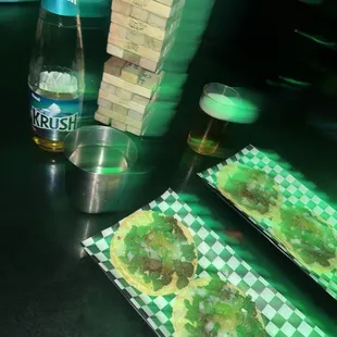 CARNE ASADA TACOS + KRUSH BEER + DRUNK JENGA