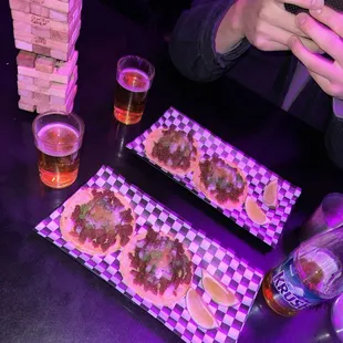 CARNE ASADA TACOS + KRUSH BEER + DRUNK JENGA