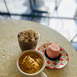 S&apos;mores latte, Affogato, and Pink Lady gluten free dessert that was very good,