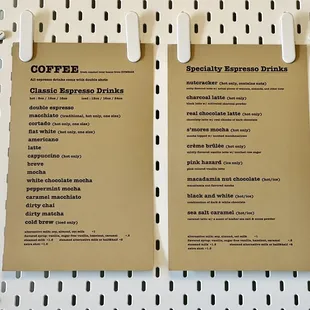 Coffee Drink Menu. Milk alternatives available!