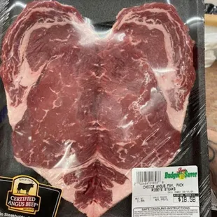 a heart shaped steak in a package