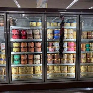 a refrigerated display of ice creams