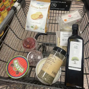 a shopping cart full of ingredients
