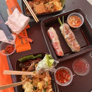Sticky rice, spring roll