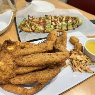 Fried Crab Legs and Lump Crab Flatbread with Avocado &amp; Tomatoes