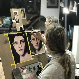 Young student working in oil