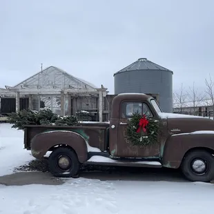 old truck with wreath
