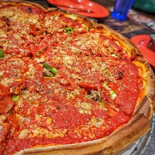 Deep dish pepperoni pizza